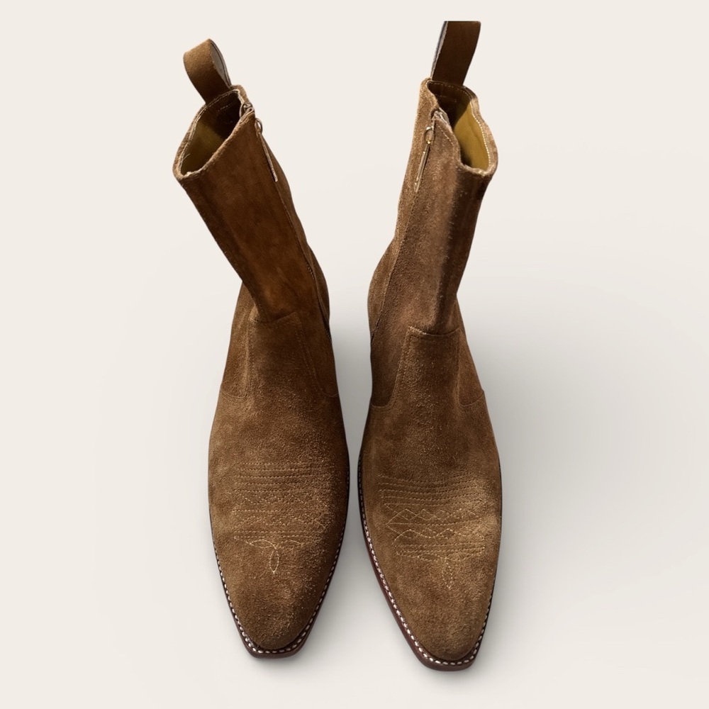 Custom Made Brown Suede Side Zip Boots 12 - 13‎ Leather Sole Artisan Pointed Toe - Picture 2 of 11